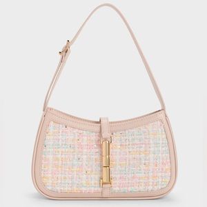 CHARLES KEITH Cesia Metallic Accent Tweed Shoulder Bag
